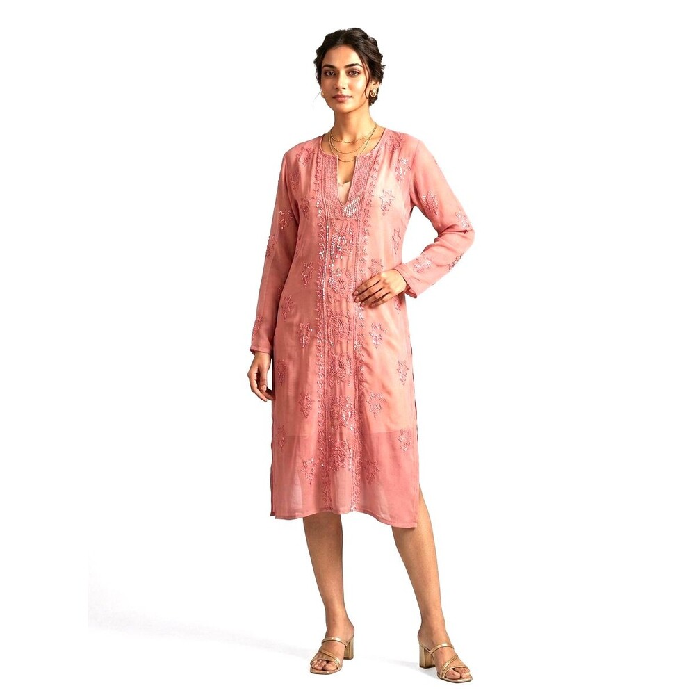 NWT Tokyo Denim Tunic Dress Kurta Pink Lace Sequins Size Small